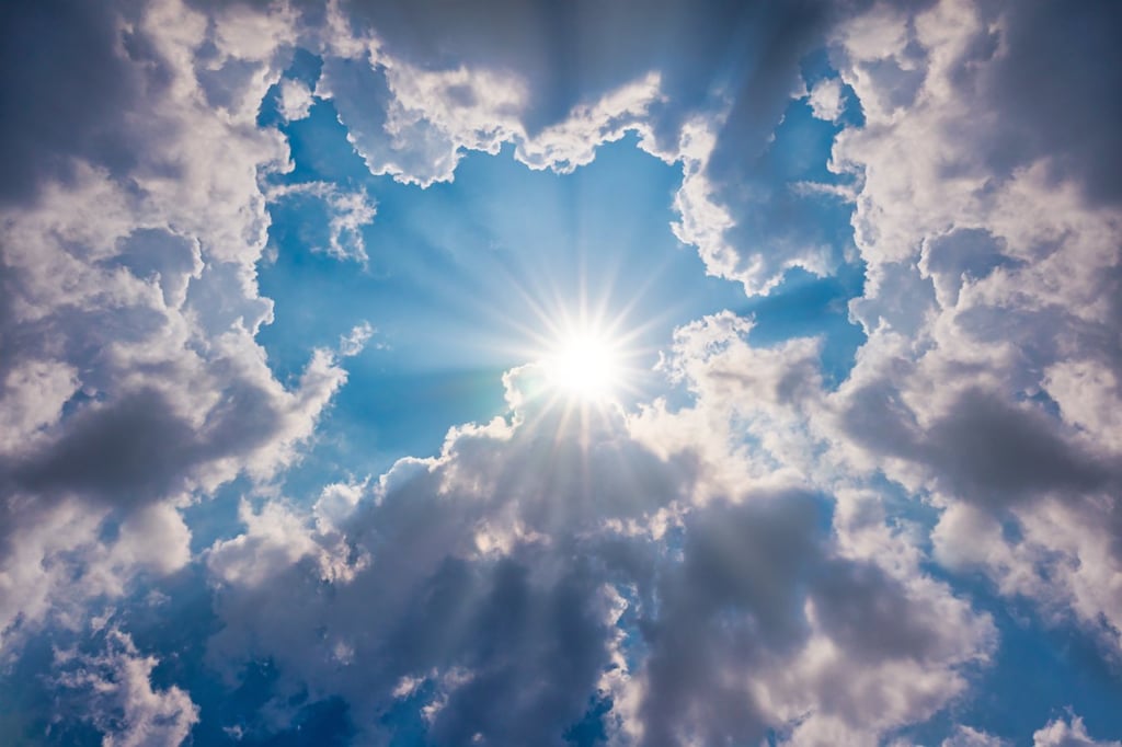 An image of sky with clouds and sun.