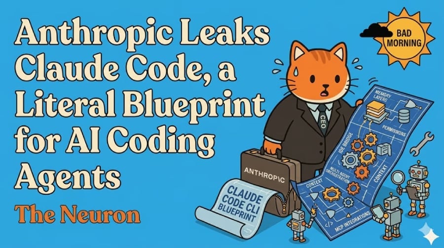 The Neuron featured image about a leak on Claude AI code.
