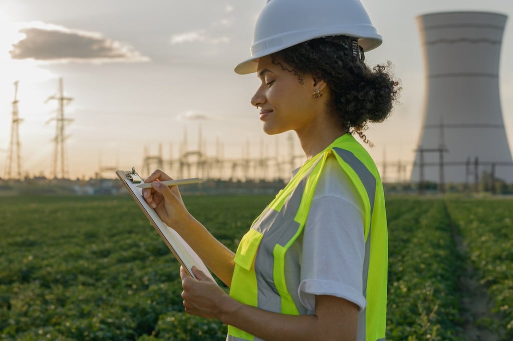 Stock photo of an engineer at a power plant.