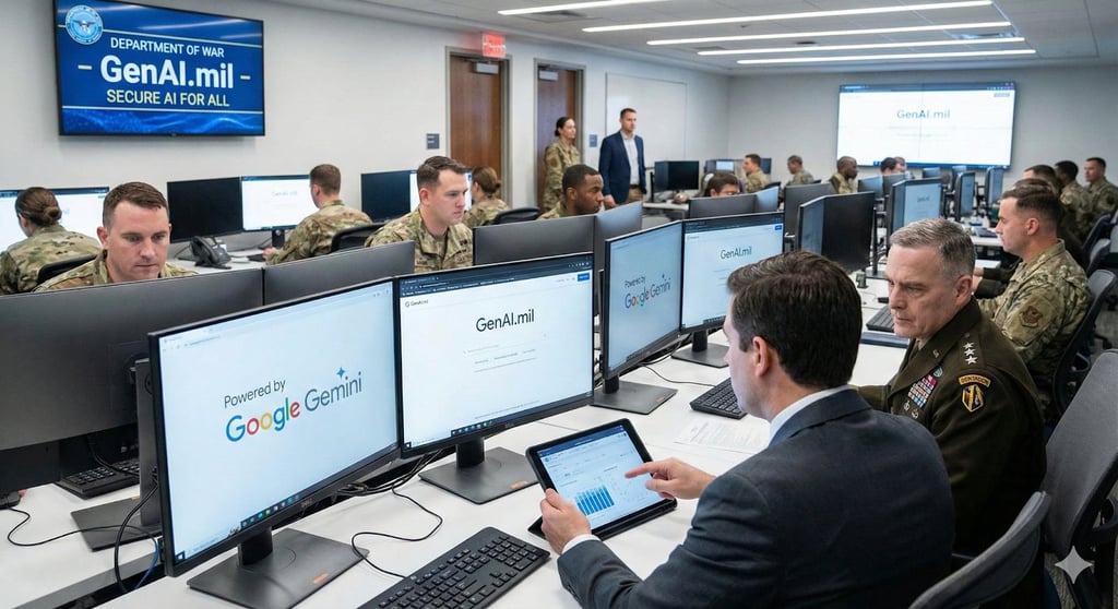 US military on office working in front of their computers.