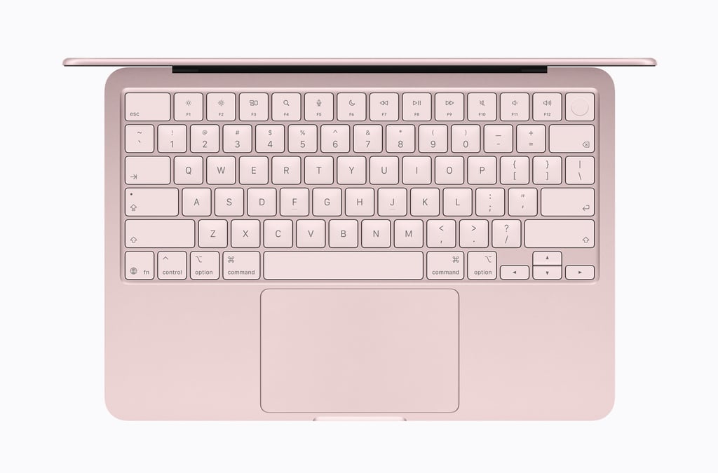 A view from above of the MacBook Neo keyboard.