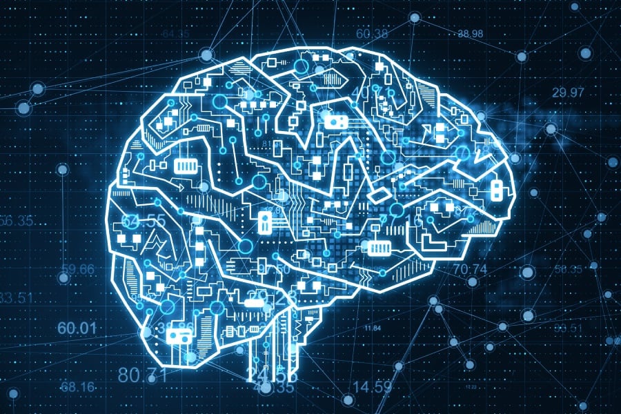 Creative circuit brain on virtual screen.