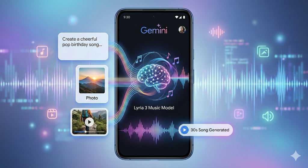 Google Gemini's Lyria 3 on smartphone.