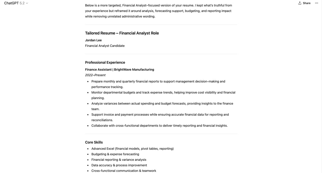 The role-specific resume tailoring prompt.