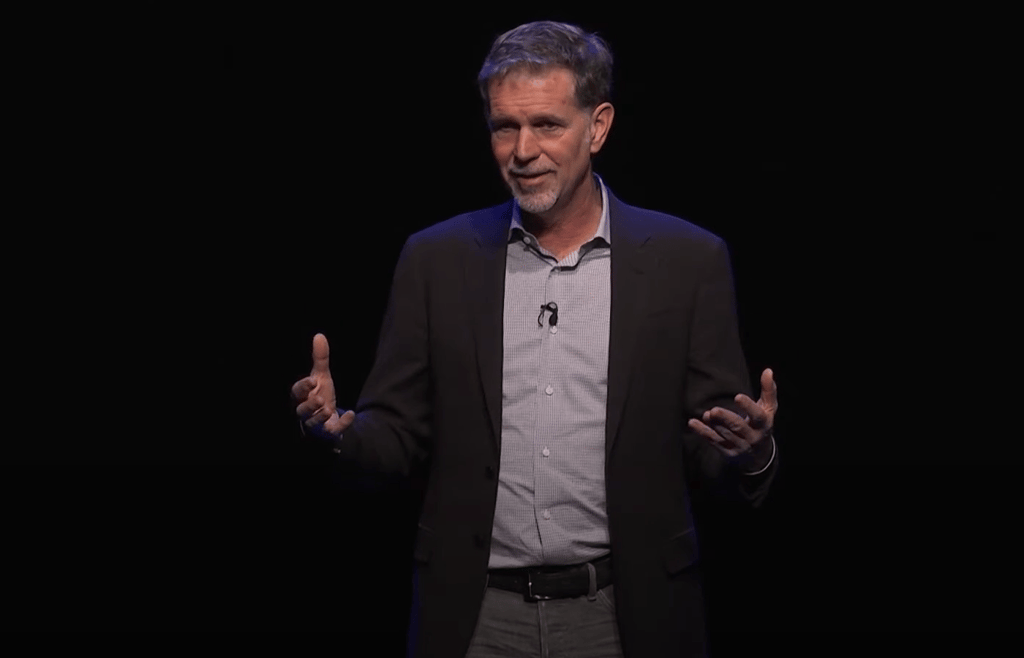 Screenshot of Reed Hasting's speech in Bowdoin YouTube video.