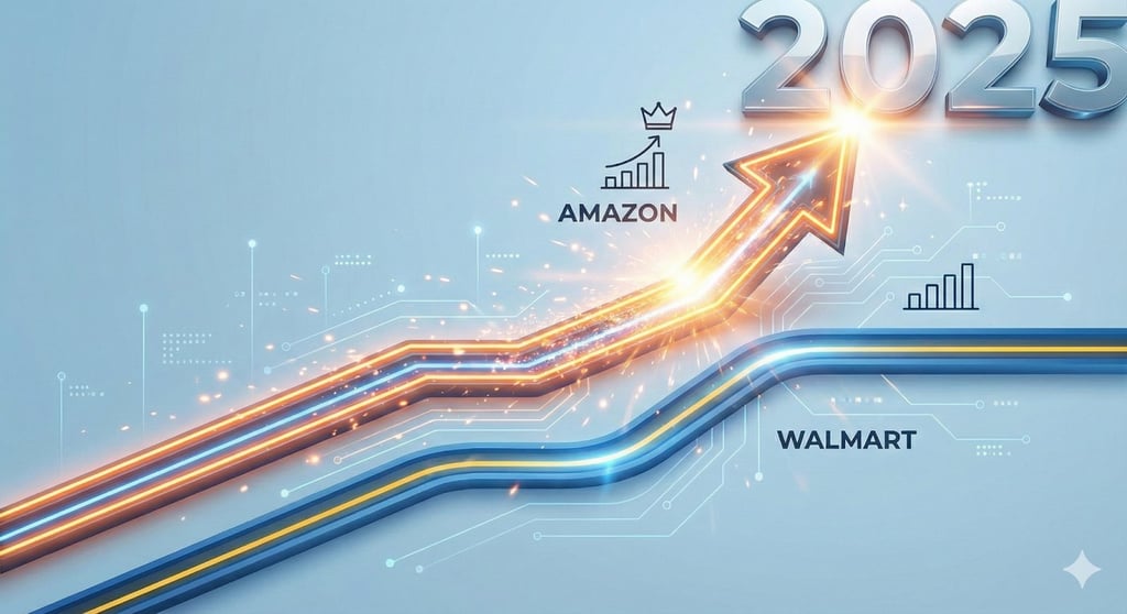 Line graph of sales featuring Amazon and Walmart for the year 2025.