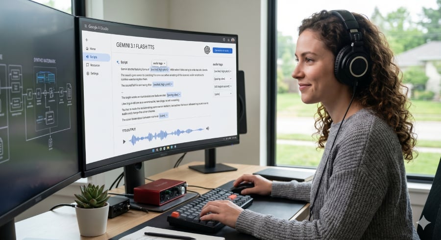 A woman using Google Gemini for her tasks on computer using a different language.
