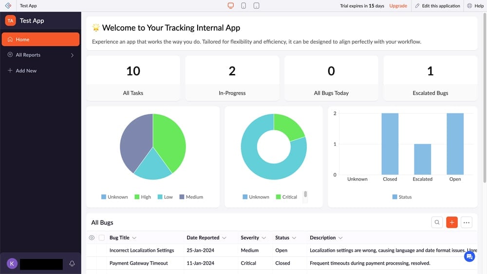 Zoho Creator interface screenshot.
