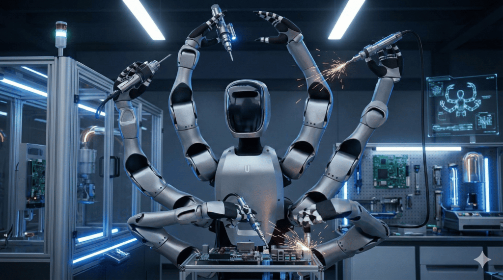Image generated by Google’s Nano Banana of Six-Armed ‘Super Humanoid’ Robot.