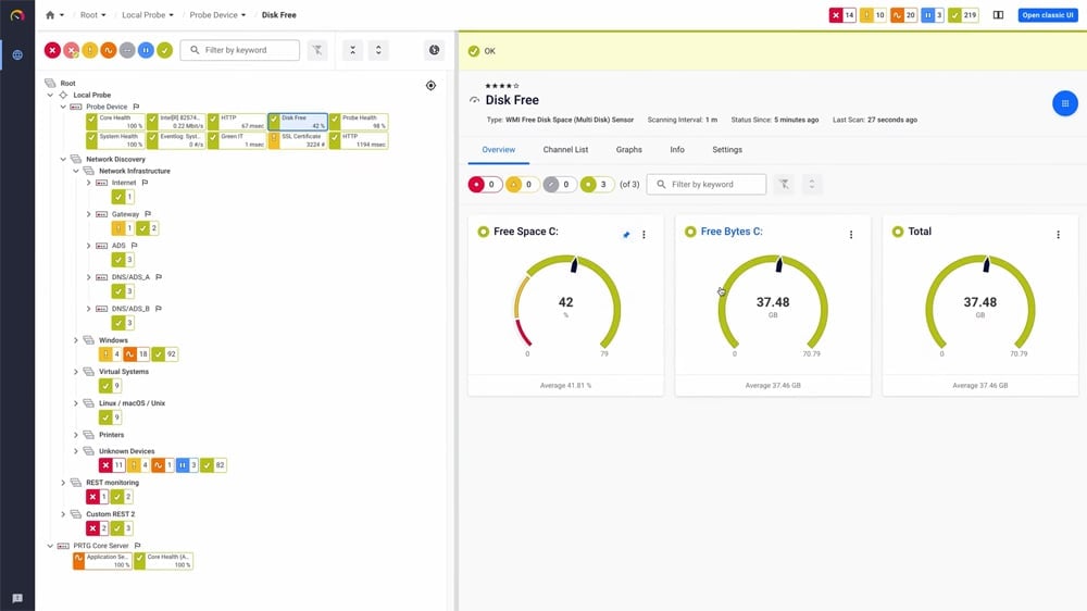 Paessler’s PRTG solution interface.