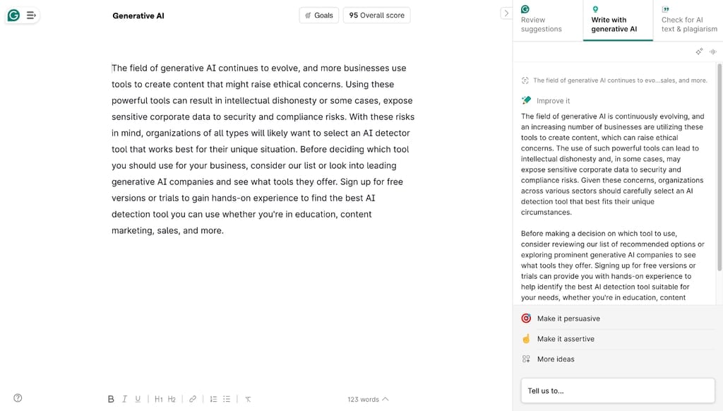 Grammarly dashboard.