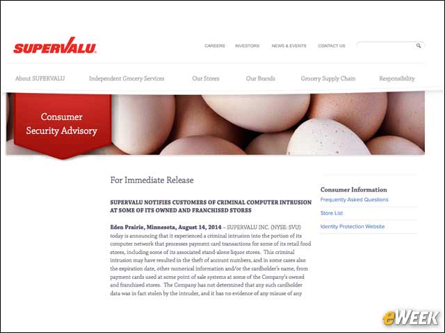 8 - Grocery Chain SuperValu Admits Breach in August