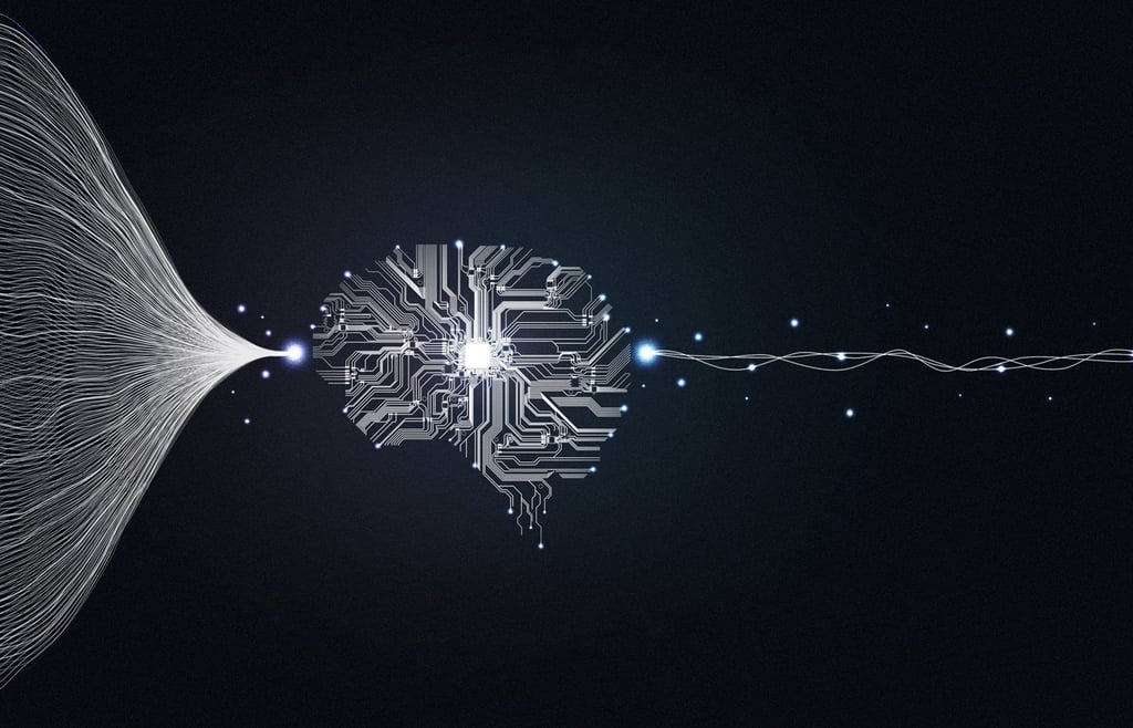 Digital illustration of machine learning and artificial intelligence concept.