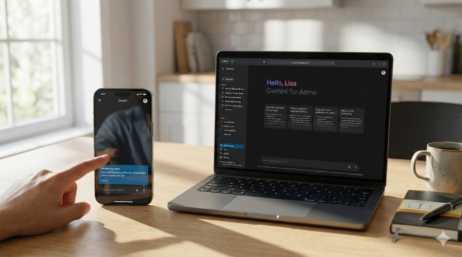 Google Gemini on smartphone and laptop.