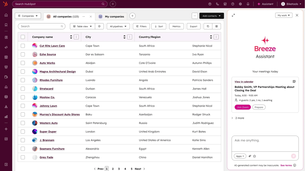 HubSpot CRM dashboard.