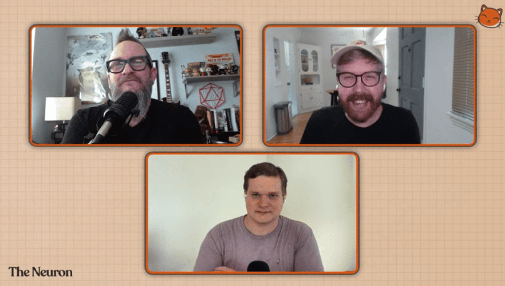 During a recent episode of The Neuron podcast, Corey Noles (l) and Grant Harvey (r) interviewed Illia Polosukhin.
