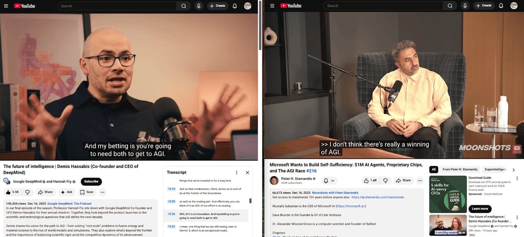 2 Youtube videos playing side by side about Google vs. Microsoft.