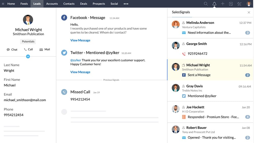 Zoho CRM interface.