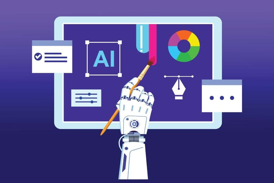 AI robot painting in a canvass and doing several tasks.