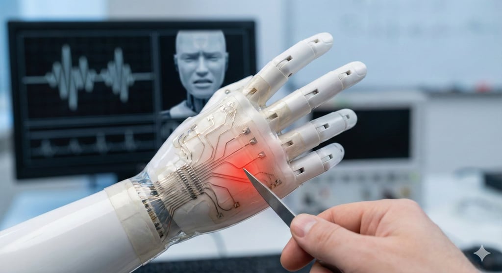 AI robotic hand with electronic skin.