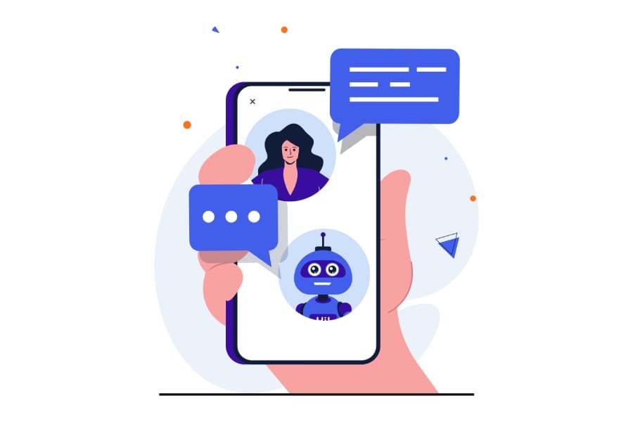 A smartphone app with AI chatbot talking to a human.