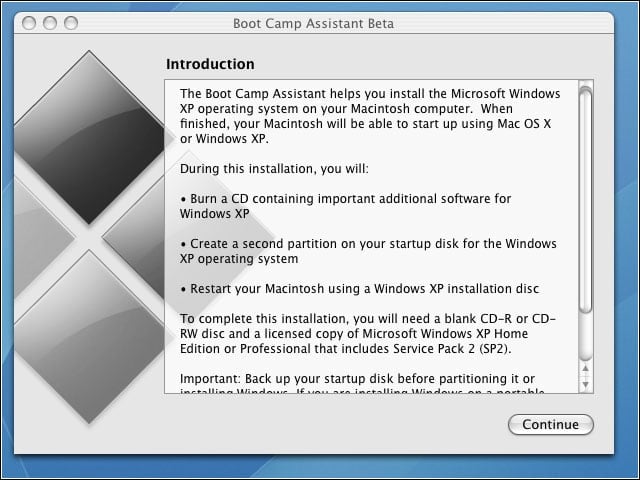 Apple Boot Camp installation