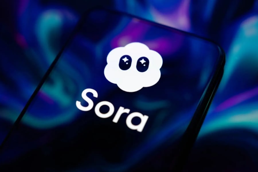 Sora app logo on smartphone.