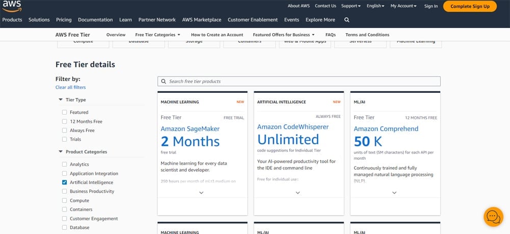 AWS site screenshot.