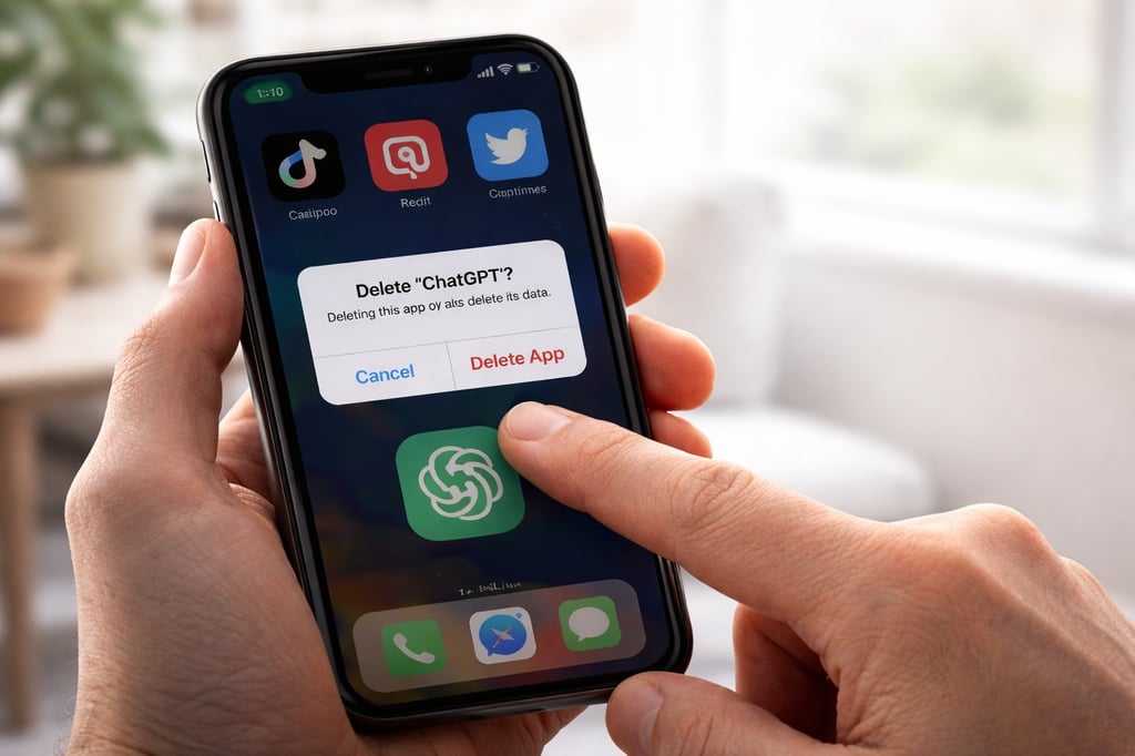 A person uninstalling ChatGPT app on smartphone.