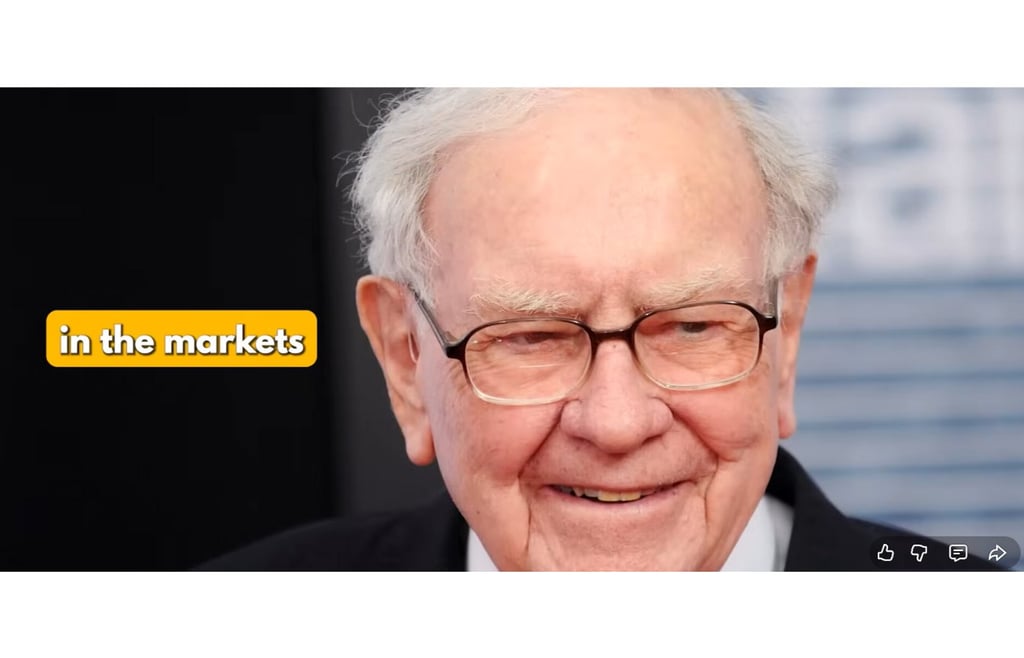 Warren Buffett smiling with the text 'in the markets' overlayed.