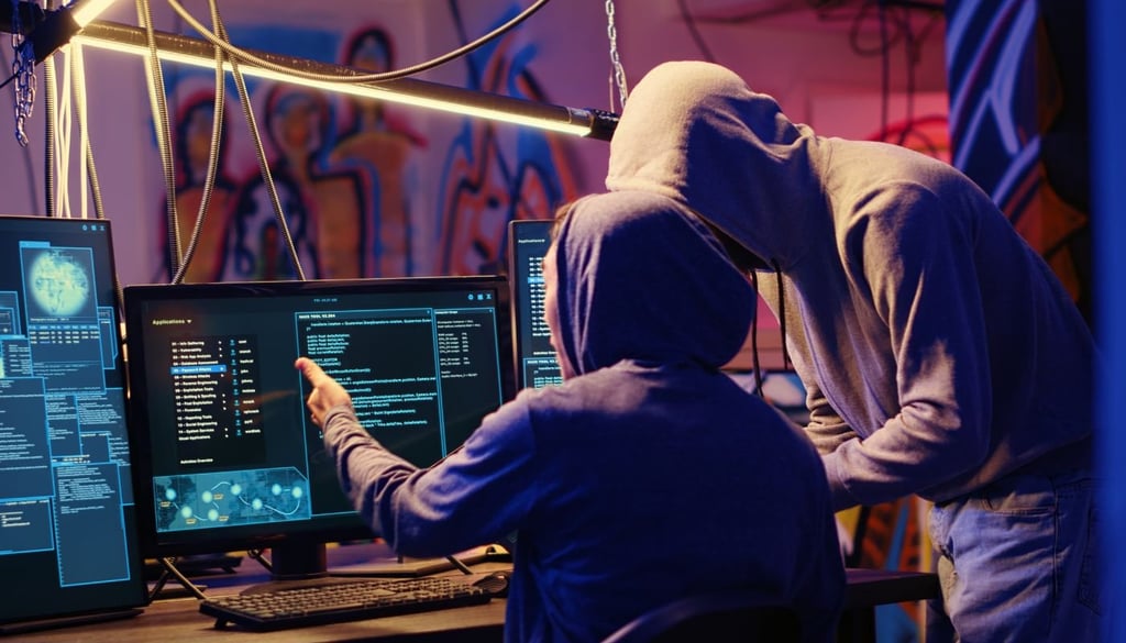 two people working on a code in a computer