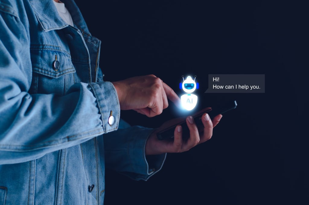 A man using his phone as an AI prompt greets him.