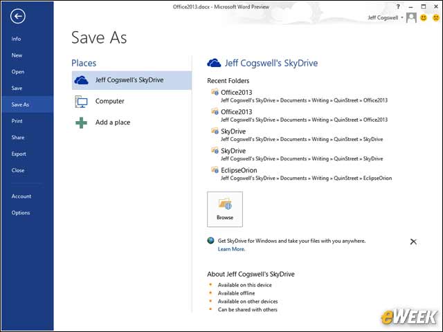 Word 2013 Delivers Automatic Integration With SkyDrive