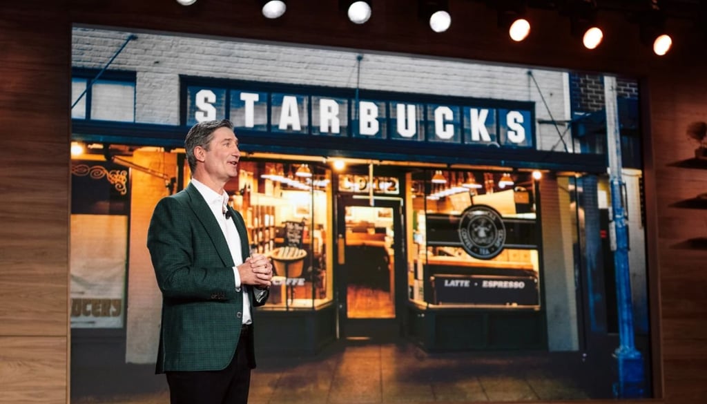 a person in front of a starbucks outlet