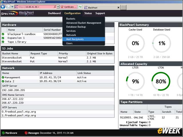4 - Configuration Options Are Selected From the Main Dashboard