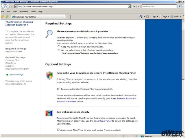 eWEEK Labs Walk-Through: Internet Explorer 7