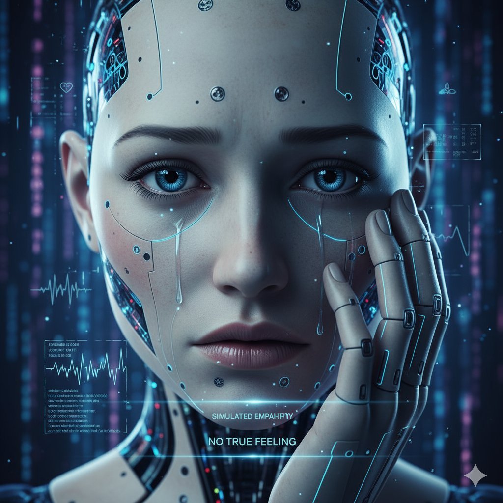 An AI robot having sad emotion.