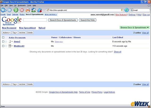 eWEEK Labs Walk-Through: Google Docs & Spreadsheets