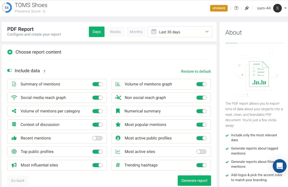 Custom report builder.