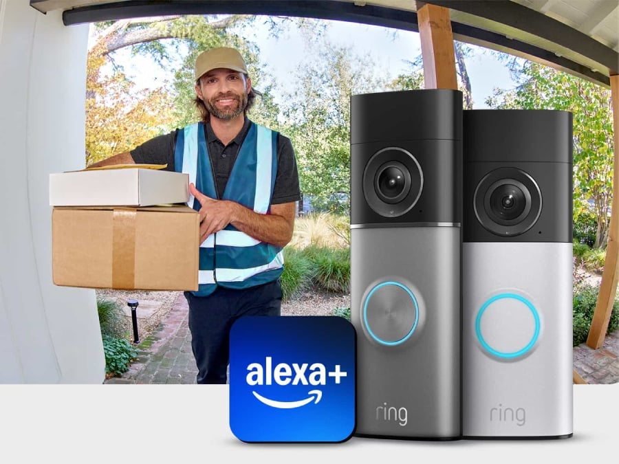 Amazon Ring with a delivery man in the background.