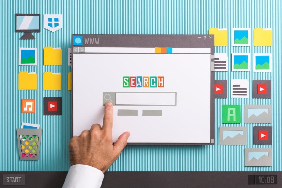 Search engine home page with search bar on a browser window.