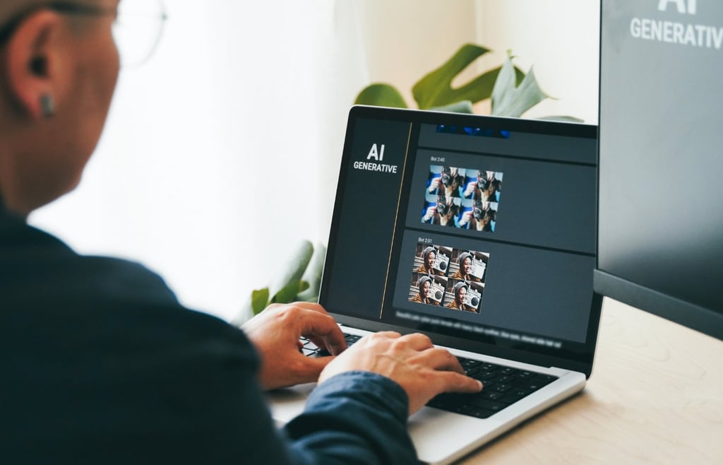 Person using an AI image generator application on a laptop computer