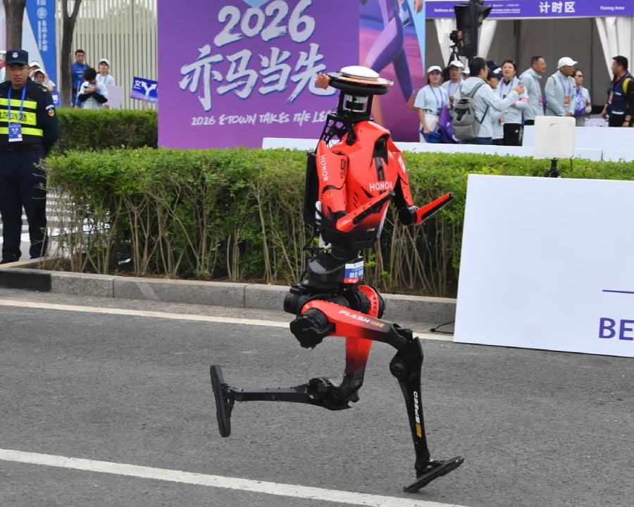 A robot named "Lightning" running on a marathon in Beijing.