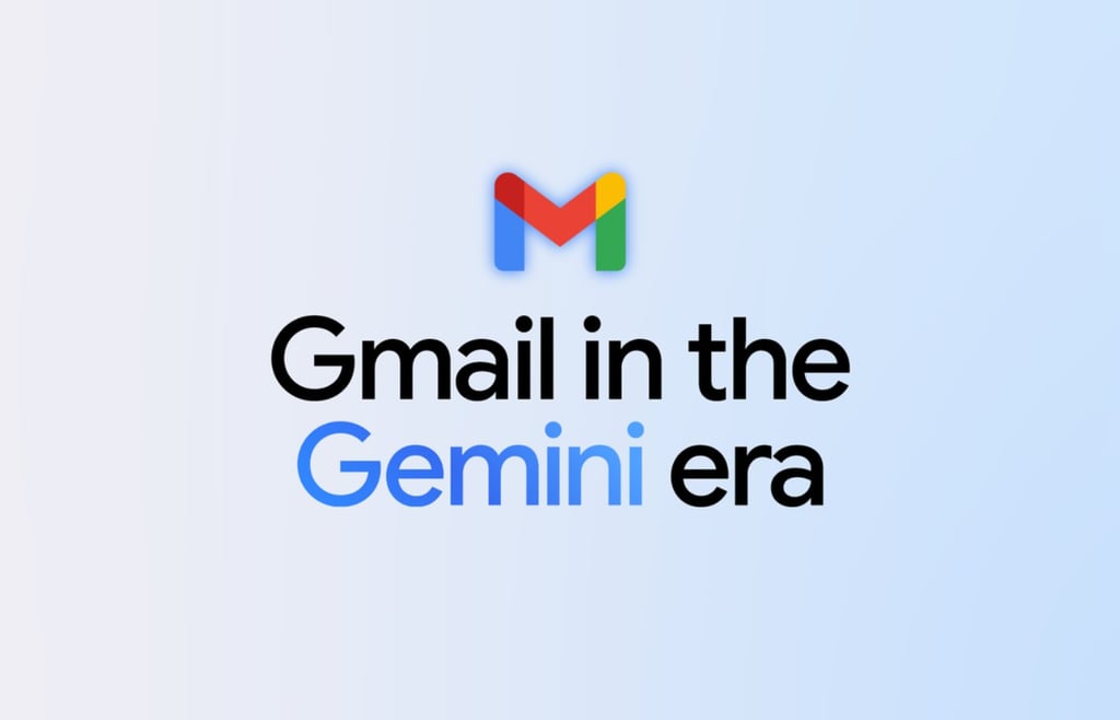 Gmail logo above the text "Gmail in the Gemini era" on a light blue gradient background.