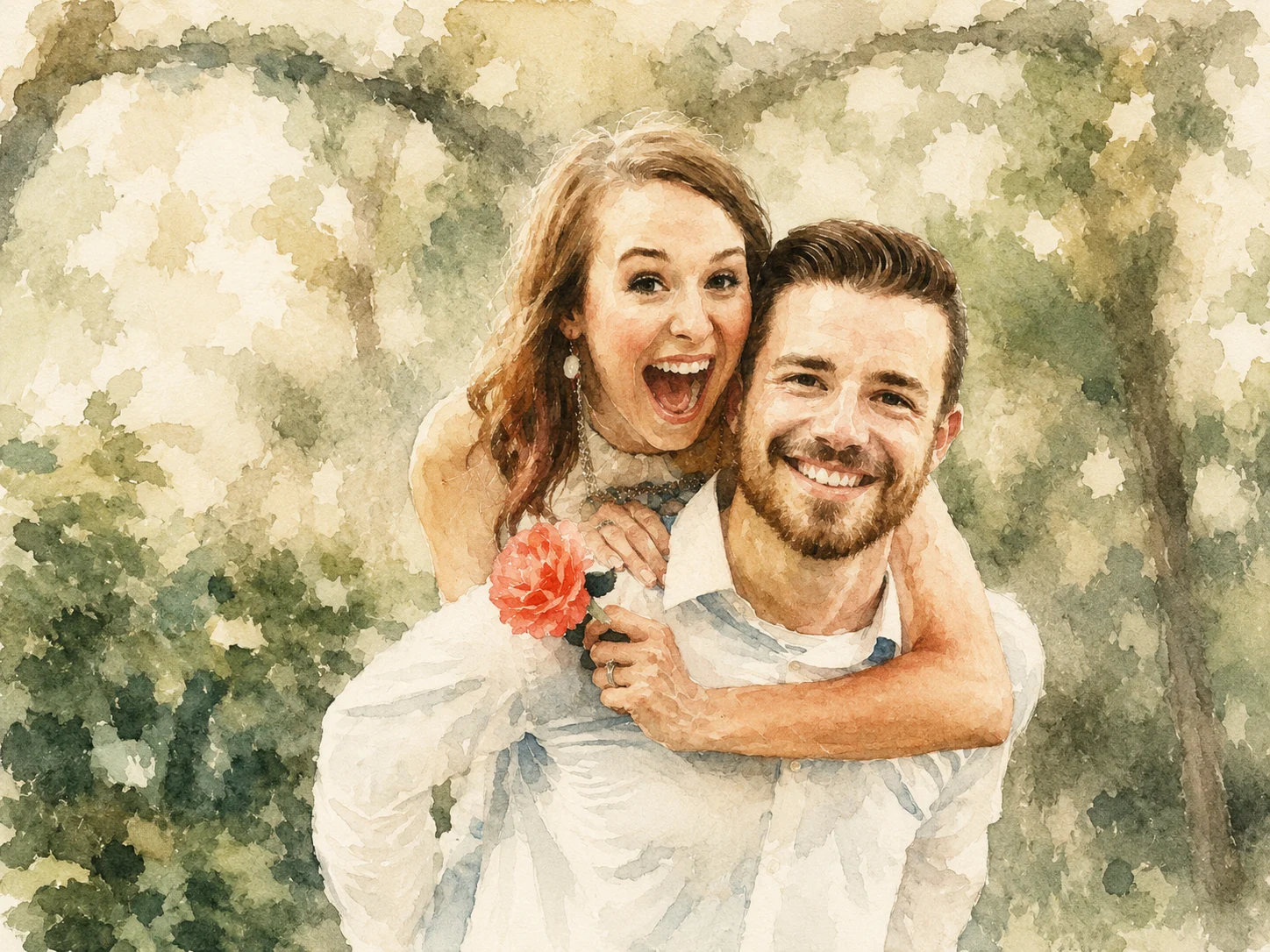 A painting of a happy couple.