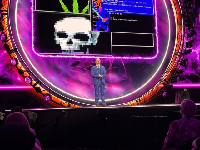 Cybersecurity researcher Mikko Hypponen delivering his keynote address during the Black Hat event on August 6, 2025 in Las Vegas.