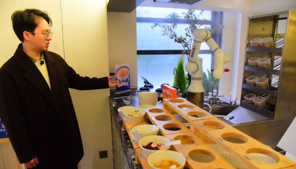 A robot working in a restaurant