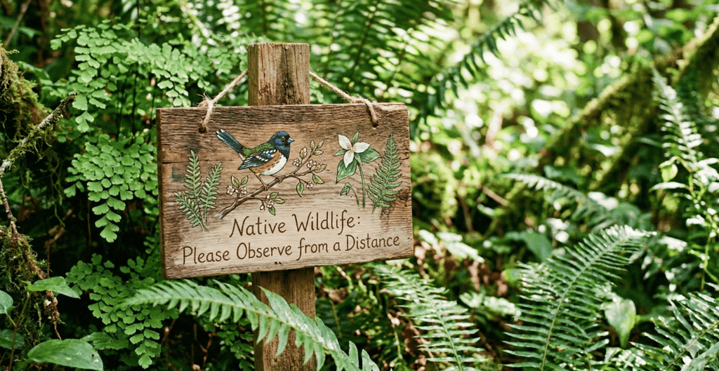 small illustrated sign made from recycled materials