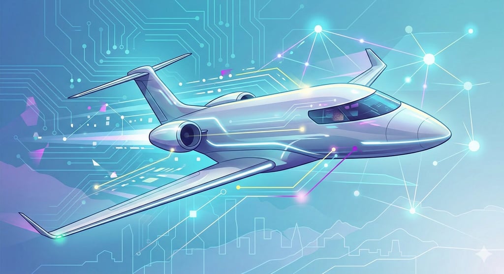 Gemini said A sleek, futuristic light jet with glowing blue circuitry and digital network overlays.