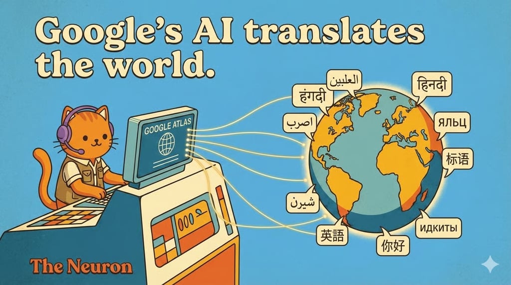 The Neuron featured image about Google ATLAS being utilized as AI in multiple languages.